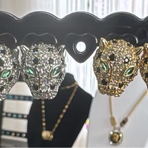 Leopard Head Earrings with Green Eyes